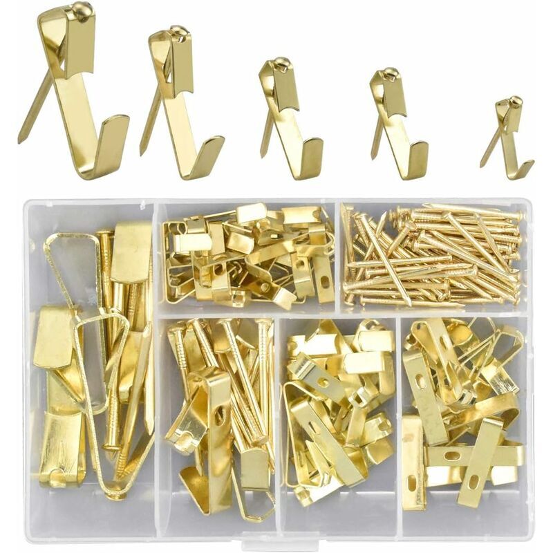 foto del prodotto cornice e fissaggio per quadri, 3 ganci per quadri, ganci per quadri resistenti con chiodi, kit per appendere quadri su legno cartongesso, accessori