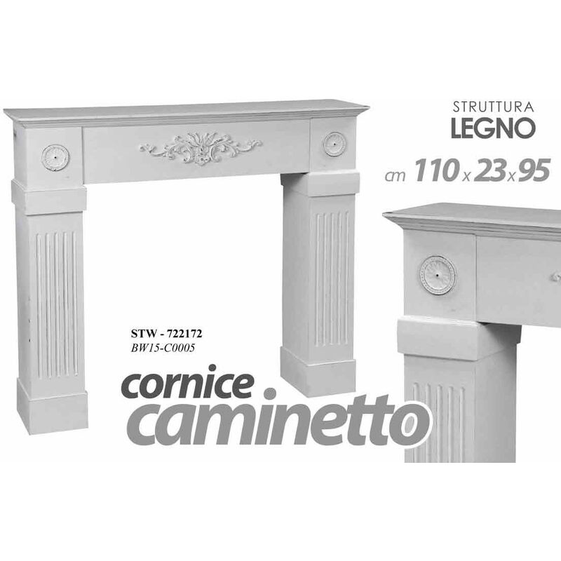 foto del prodotto cornice finto camino legno shabby bianco cm 110x23x95