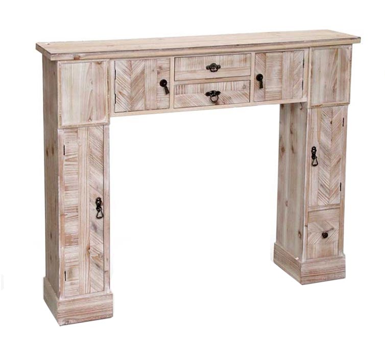 foto del prodotto cornice per caminetto 120x23x h100 cm in legno shabby con 2 ante e 5 cassetti