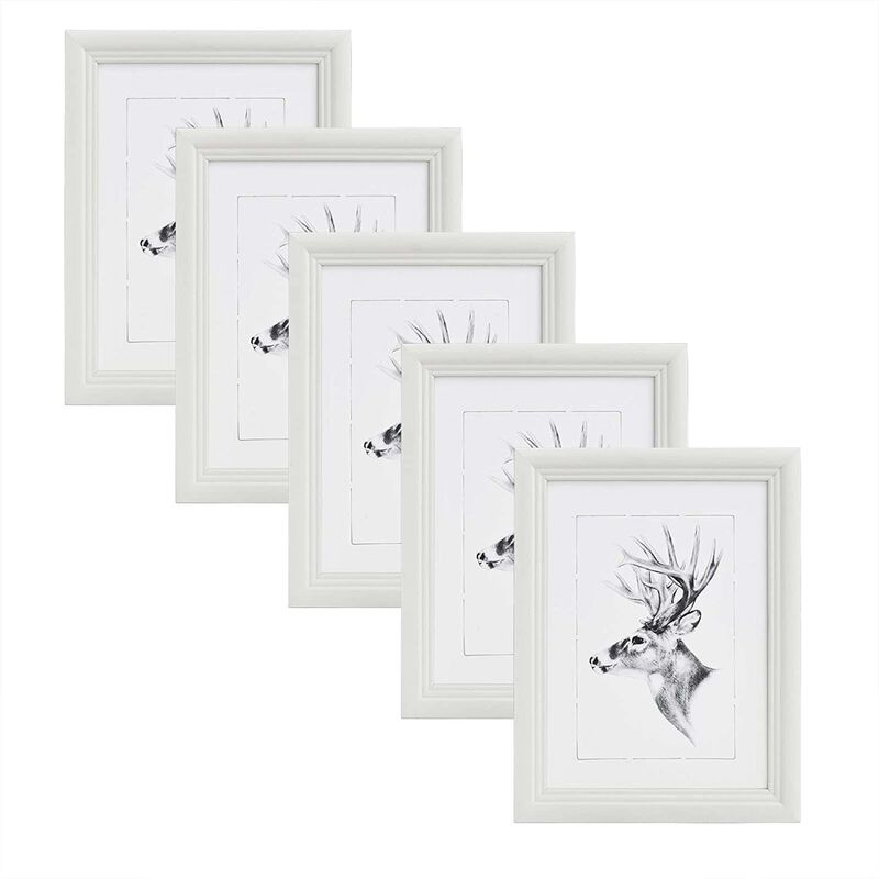 foto del prodotto cornici foto 21x29.7cm a4 da parete o da tavolo in legno vetro portafoto bianco 5 pezzi woltu