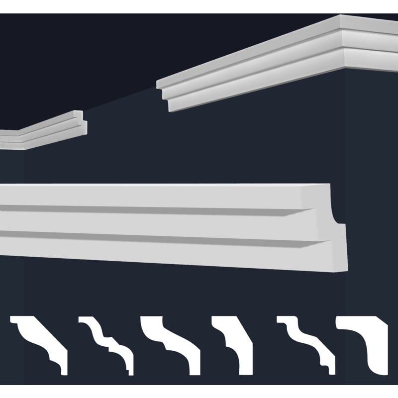foto del prodotto cornici in xps polistirolo bianco per soffitto e pareti, modelli di cornici e cornici e 17 19x30 mm, 1 angolo interno 1 angolo esterno marbet