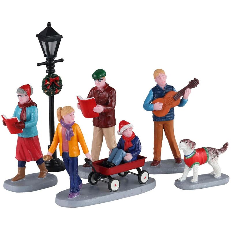 foto del prodotto coro natalizio con statuette in poliresina per villaggio di natale set di 6 figure