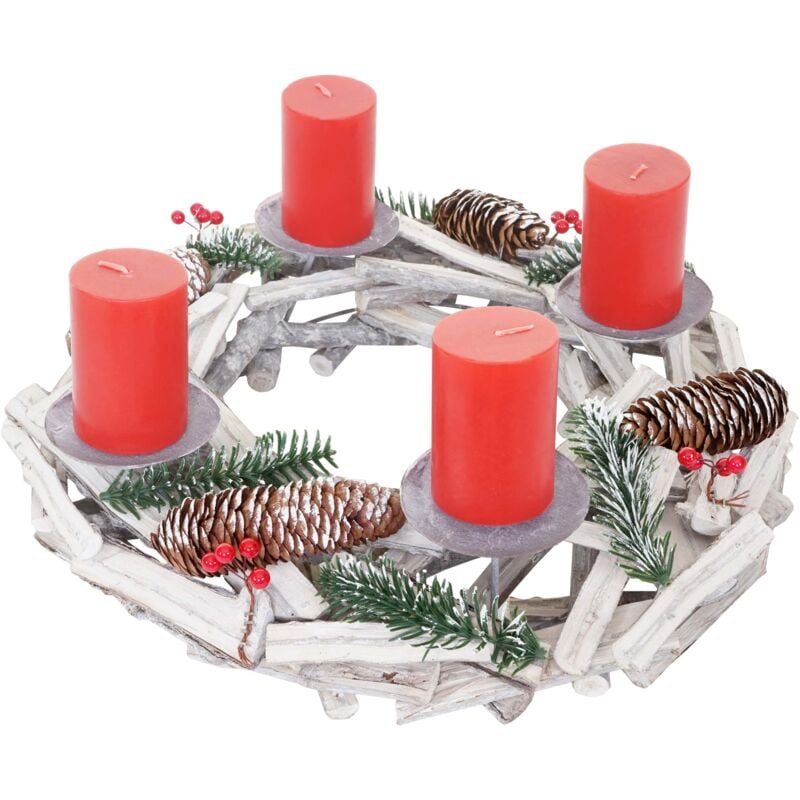 foto del prodotto corona dell avvento decorazione natalizia rotonda in legno 40 cm bianco grigio con candele rosse 040002568