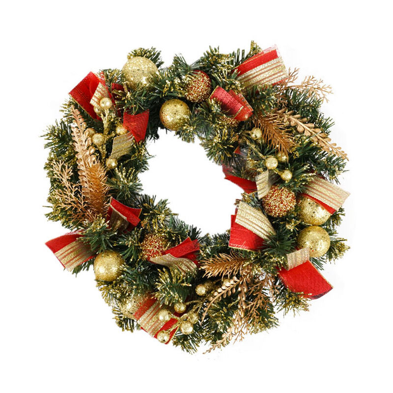 foto del prodotto corona di natale artificiale 40 cm con nastri rosso e oro