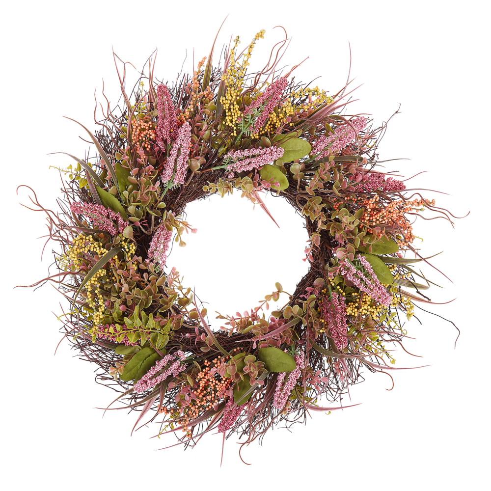 foto del prodotto corona ghirlanda per porta di fiori artificiali rosa e verde 50 cm decorazione da parete per tavolo rotondo in stile rustico tradizionale