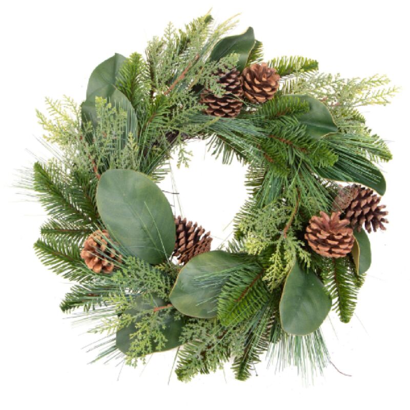 foto del prodotto corona verde di pigne in sintetico per decorazioni natalizie 30 cm