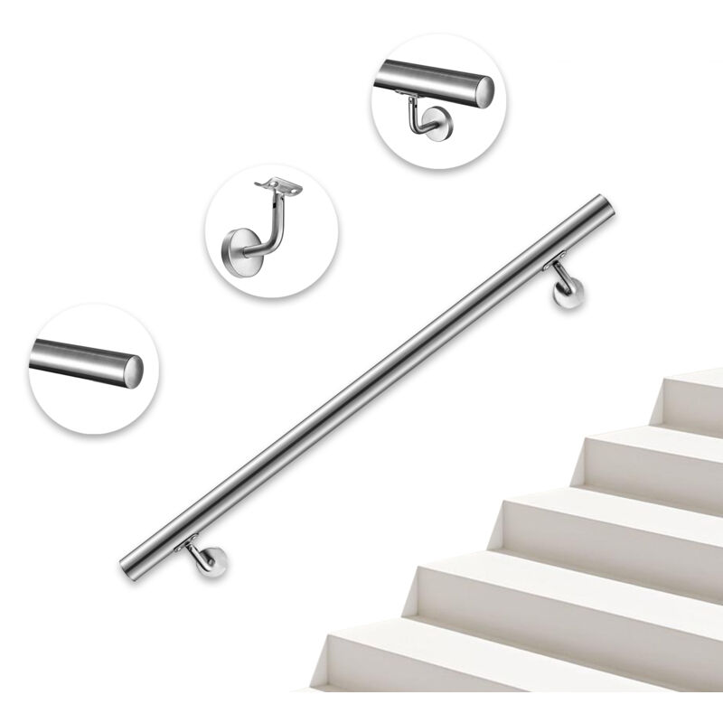 foto del prodotto corrimano da parete in acciaio inox 304 spazzolato 200cm per interni ed esterni scale diametro 42.4 mm