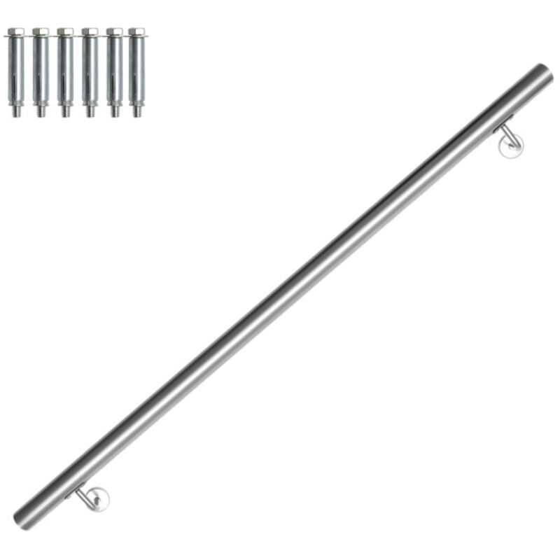 foto del prodotto corrimano in acciaio inox v2a supporto per traversino a parete corrimano per scale maniglia 42 mmcon 2 staffe, interno ed esterno, 120cm