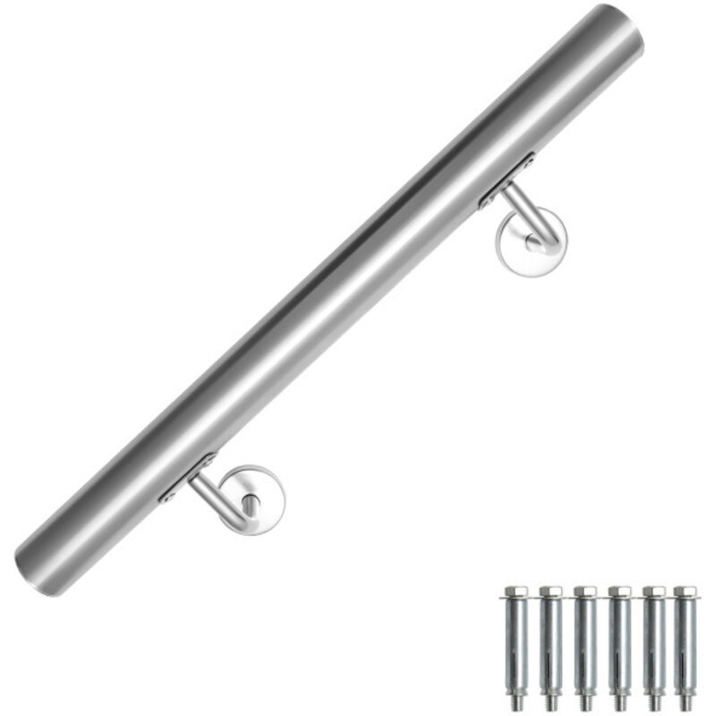 foto del prodotto corrimano in acciaio inox v2a supporto per traversino a parete corrimano per scale maniglia 42 mmcon 2 staffe, interno ed esterno, 50cm