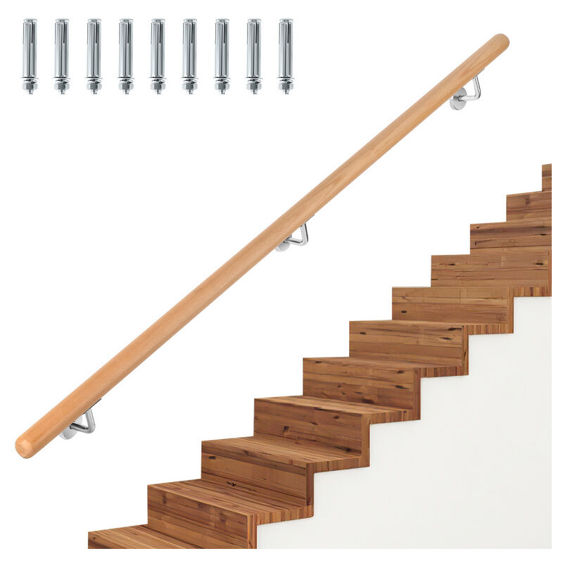 foto del prodotto corrimano in faggio 200cm supporto per ringhiera con supporto angolare swanew