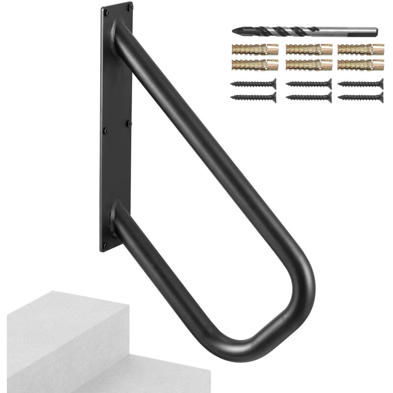 foto del prodotto corrimano per gradini esterni, lunghezza 480 mm ringhiere di sicurezza da parete con tubo 33,02 mm per 1 2 gradini, finitura nera opaca, per