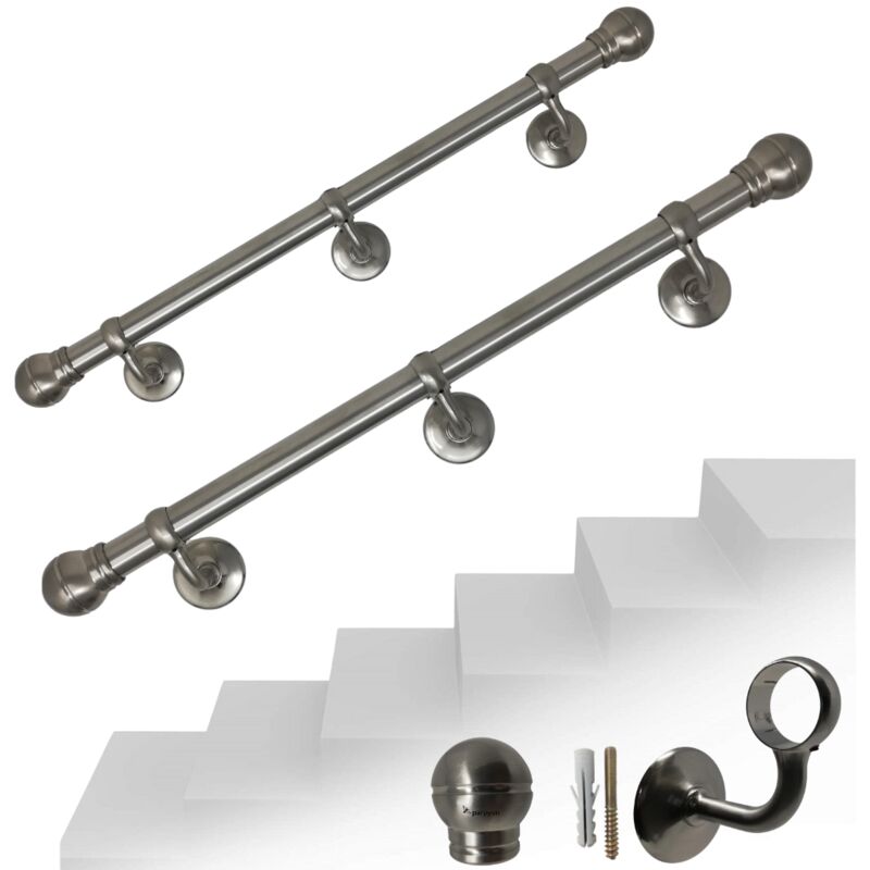 foto del prodotto corrimano scala passamano in alluminio con finale a palla vari colori acciao satinato - 3mt