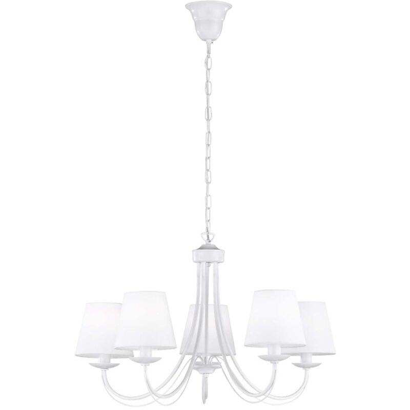 foto del prodotto cortez lampadario 5 luci metallo bianco opaco con paralumi stoffa bianca d. 65