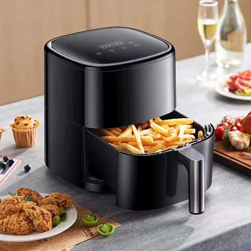 foto del prodotto cose da casa friggitrice ad aria nera 1200 watt 4 lt cottura senz olio comando digitale cestello e vassoio antiaderenti design elegante e moderno