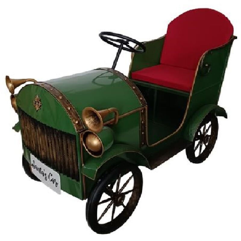 foto del prodotto cose da casa la macchina di babbo natale in metallo verde antico cm 156 decorazione natalizia fari volante e ruote allestimenti festivita 