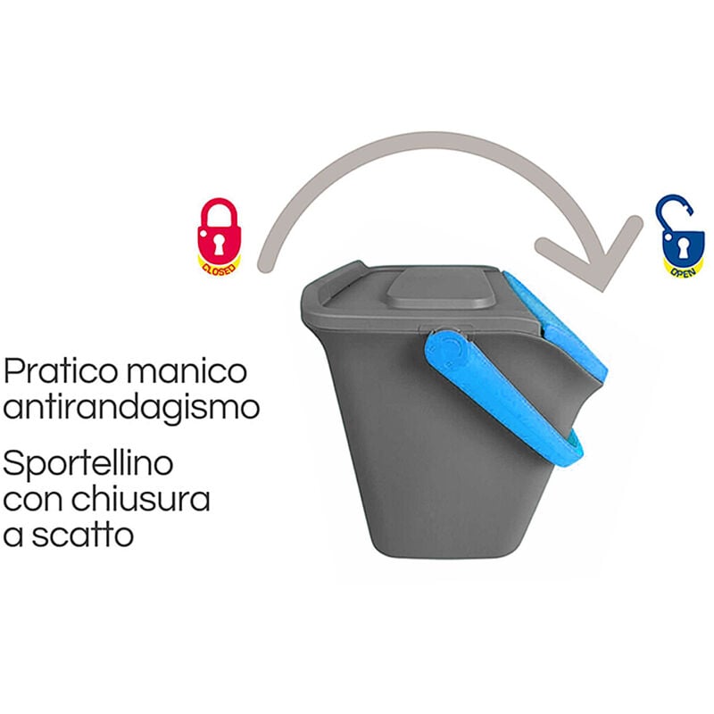 foto del prodotto cose da casa pattumiera 28l secchio con manico e coperchio blu giallo o verde sovrapponibile chiusura antirandagismo cestino raccolta differenziata