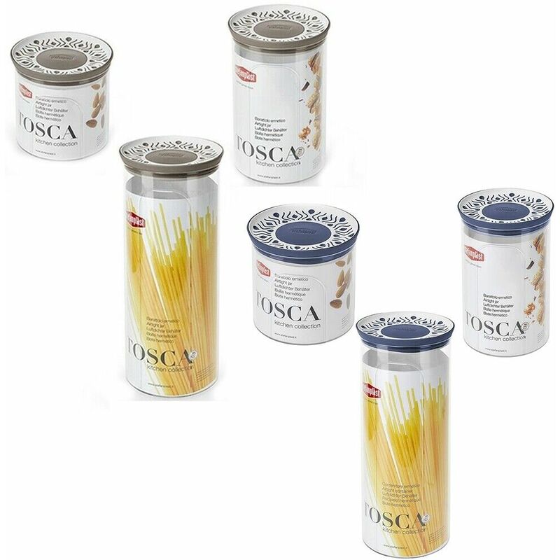foto del prodotto cosedacasa 3 barattoli per conservare alimenti spezie sale zucchero caffe casa da cucina campeggio ristorante rotondi blu o tortora