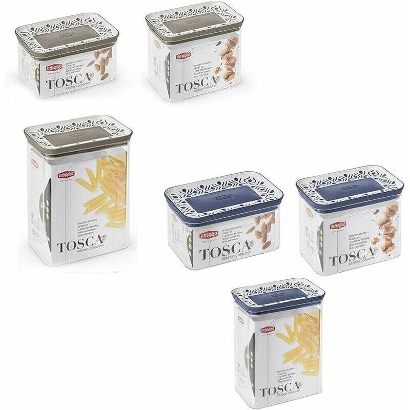 foto del prodotto cosedacasa 3 barattoli per conservare alimenti spezie sale zucchero caffe da cucina camper campeggio ristorante rettangolari blu o tortora