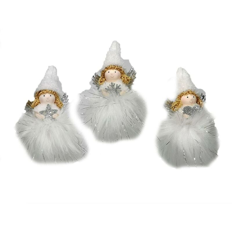 foto del prodotto cosedacasa - angelo bambina pelliccia bianco e argento fata decorazioni per albero di natale 6pz con ali particolari e moderno h15