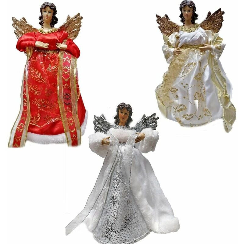 foto del prodotto cosedacasa angelo puntale con pelliccia bianco rosso oro punta per albero di natale addobbi decorazioni h30 cm natalizie casa vetrine