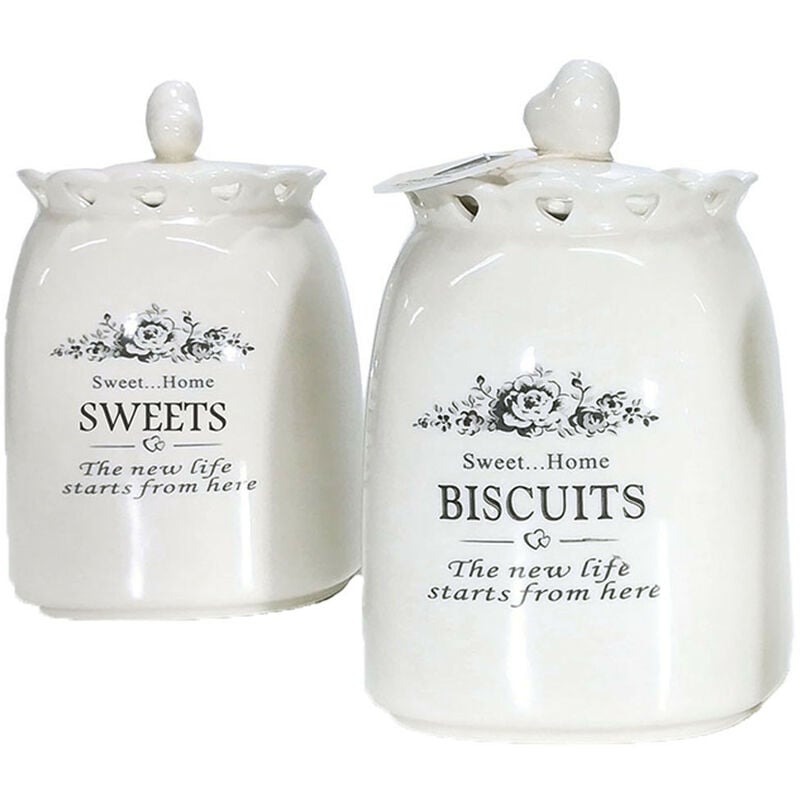 foto del prodotto cosedacasa barattoli bianco per dolci biscotti in ceramica contenitori porta sale zucchero caff spezie decoro cuore da casa cucina