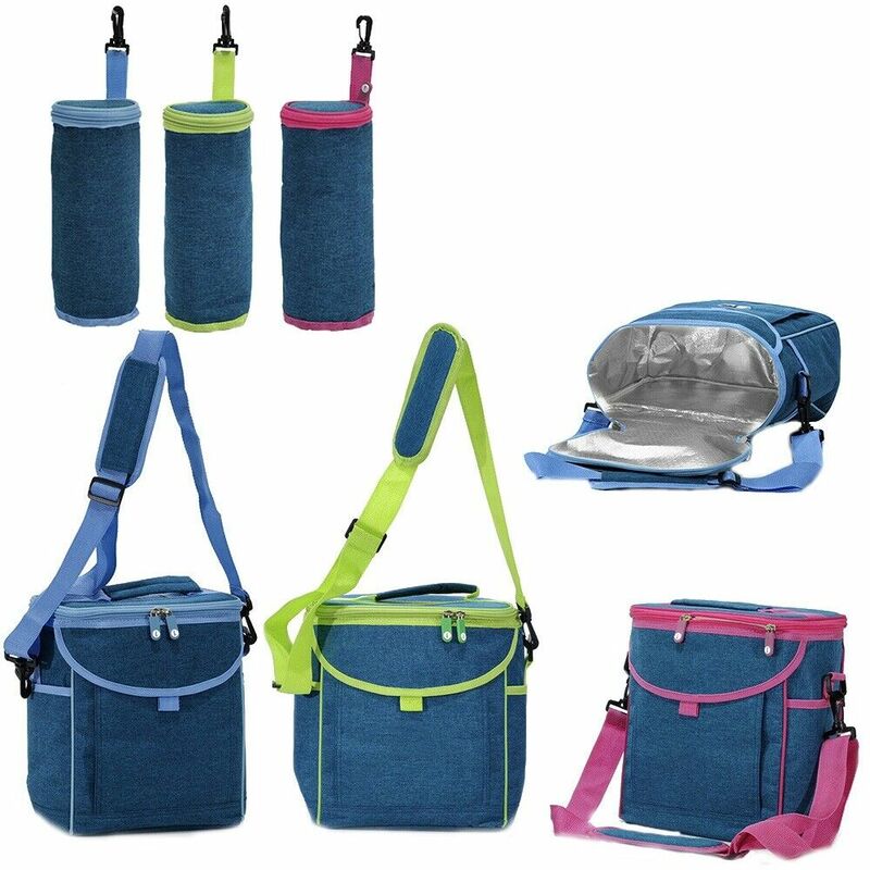 foto del prodotto cosedacasa borsa termica con portabottiglia frigorifero da viaggio portatutto per spiaggia mare campeggio pic nic in tessuto e alluminio