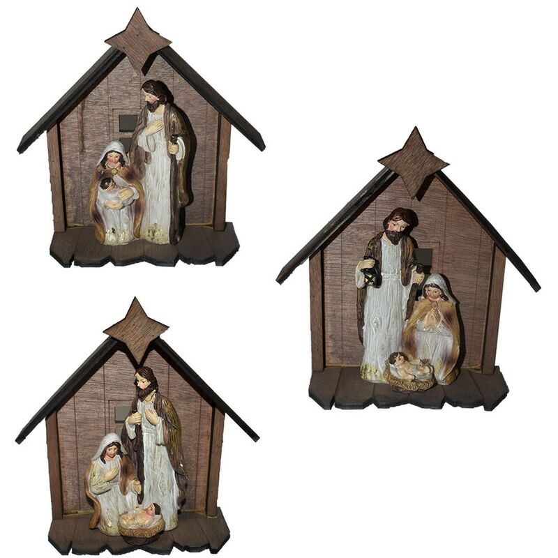 foto del prodotto cosedacasa capanna con nativit in legno sacra famiglia per presepe addobbi decorazioni natalizie idea regalo natale