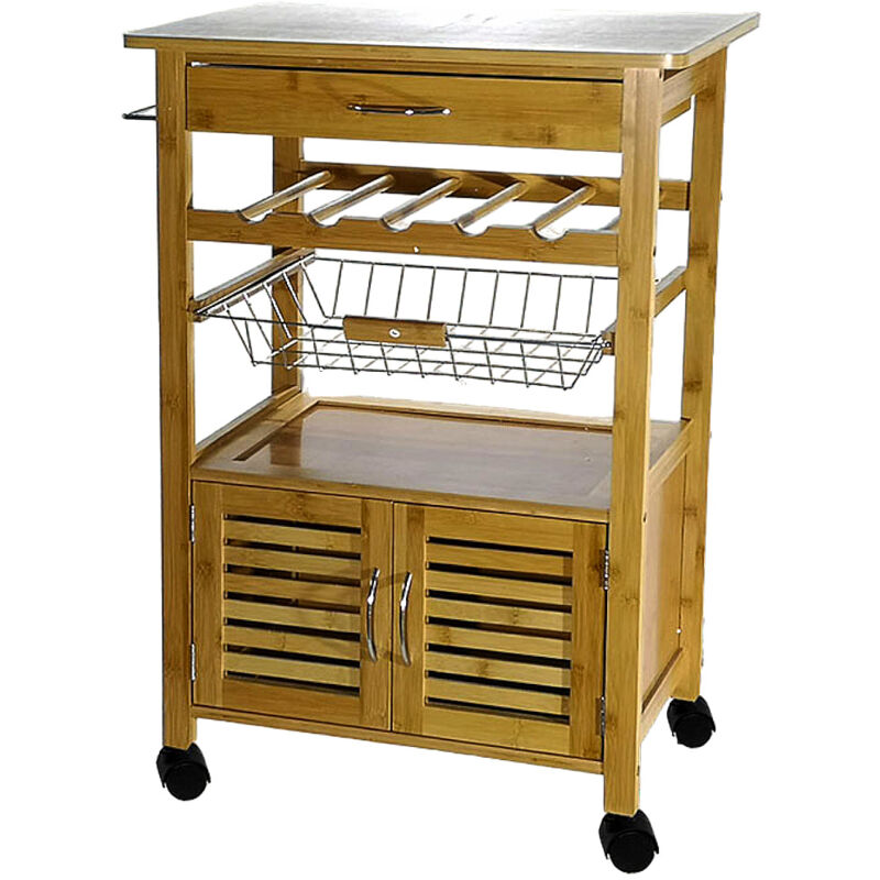 foto del prodotto cosedacasa carrello in legno con cestino porta bottiglie cassetto cassettone piano lavoro porta tutto molto utile in cucina