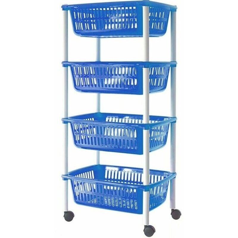 foto del prodotto cosedacasa carrello porta frutta 4 ripiani vivande cestini contenitore multiuso rosso verde colore blu