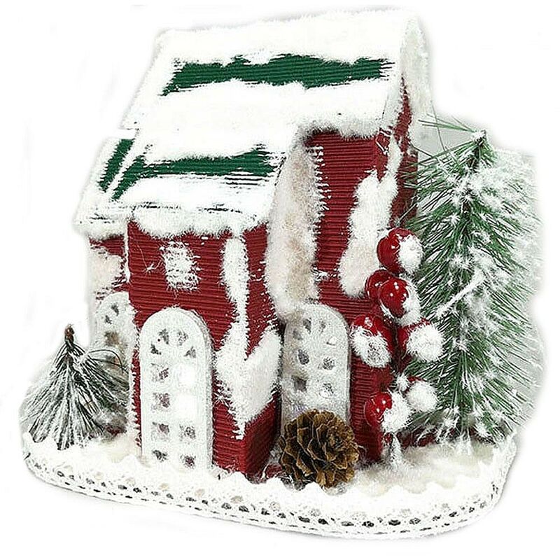 foto del prodotto cosedacasa casa rossa villaggio casetta con neve alberi e luci decorazioni di natale idea regalo natalizio addobbi ornamento per casa
