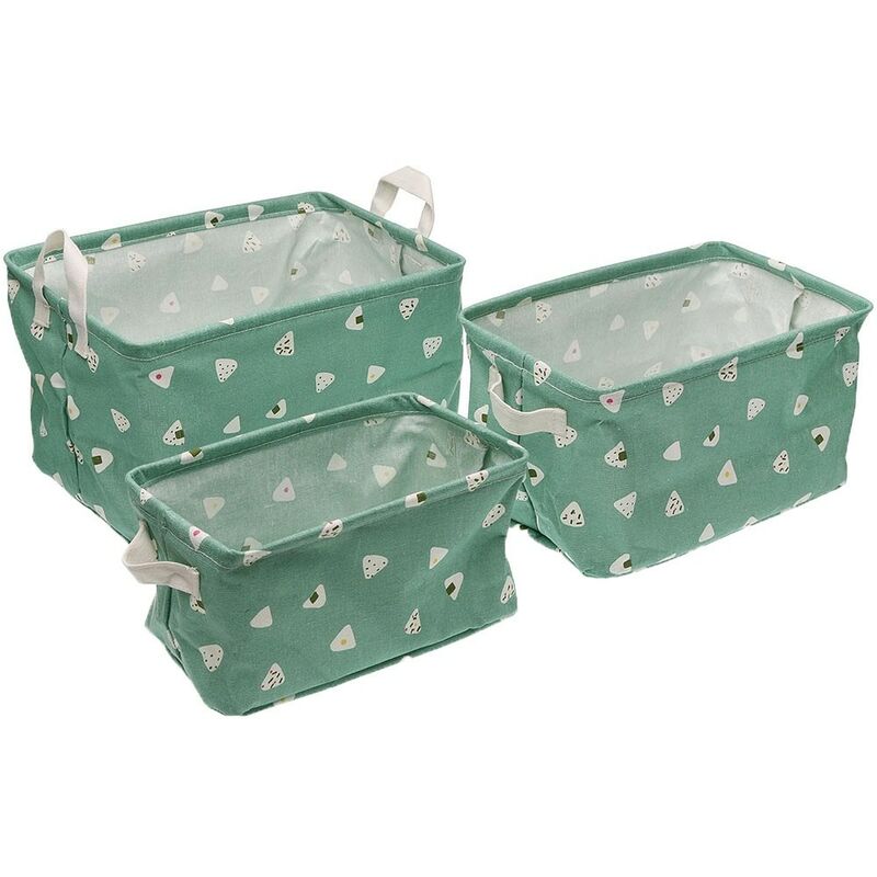 foto del prodotto cosedacasa cesto multiuso contenitore cestino scatola porta oggetti portabianchieria casa salvaspazio per bagno set da 3 verde con manici