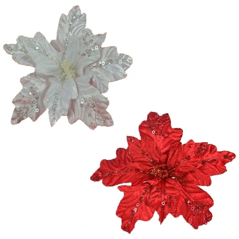 foto del prodotto cosedacasa decorazioni natalizie addobbi per albero di natale fiore stella bianco rosso ghirlande casa negozi vetrine cm 55 grande