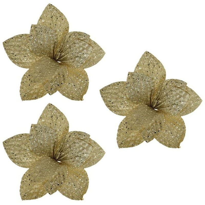 foto del prodotto cosedacasa fiore stella champagne per albero di natale addobbi decorazioni natalizi set 3 glitter ornamento allestimento ghirlande casa