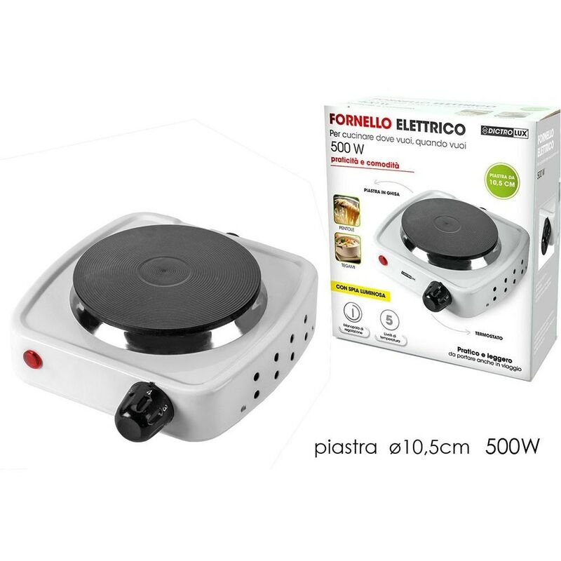 foto del prodotto cosedacasa fornello elettrico piastra da campeggio viaggio 500w per pentole e tegami con spia luminosa e termostato