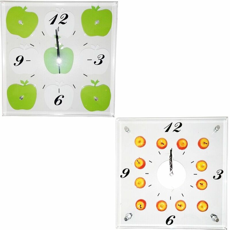 foto del prodotto cosedacasa orologio da parete in vetro con frutta mela rossa verde a muro per casa cucina cm 30x30 colorigenerali decoro mela verde