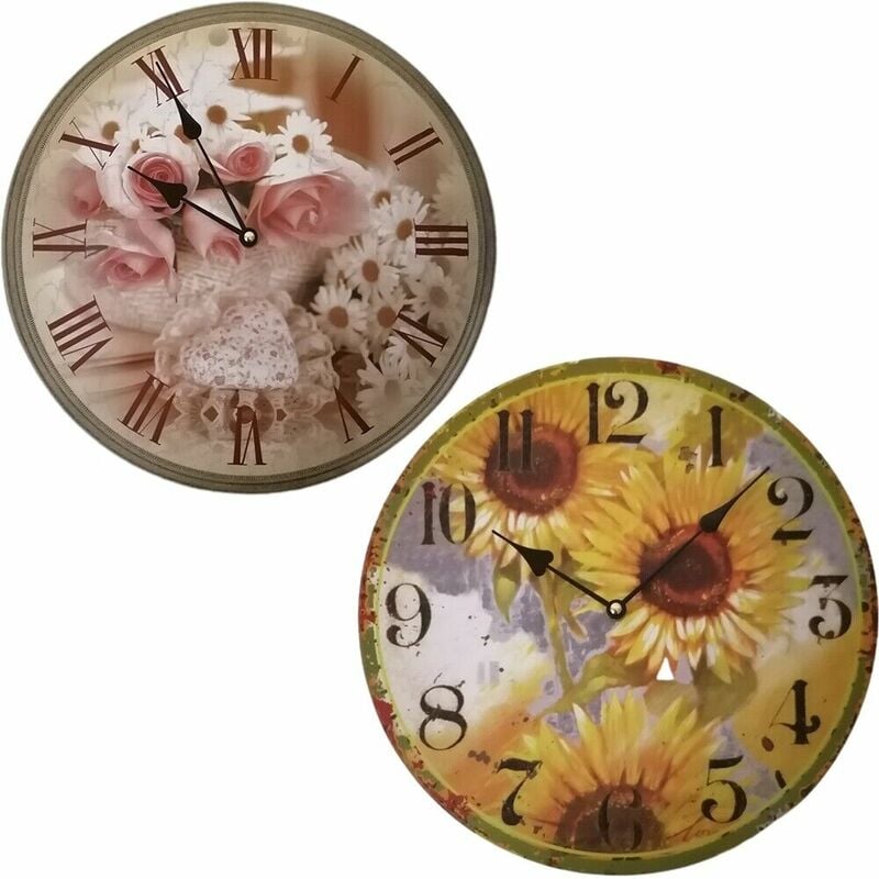 foto del prodotto cosedacasa orologio da parete muro in legno con fiori girasole e rosa per casa cucina cm34 colorigenerali orologio con rose
