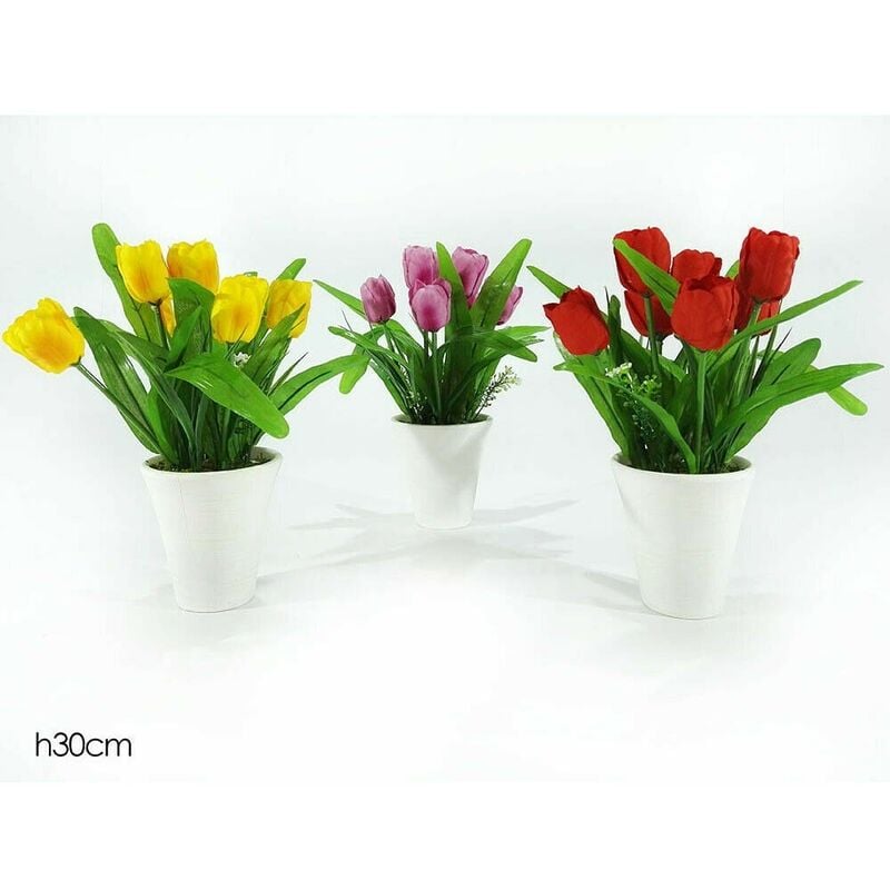 foto del prodotto cosedacasa pianta piantina artificiale con vaso cachepout fiori tulipano decoro per casa da bagno