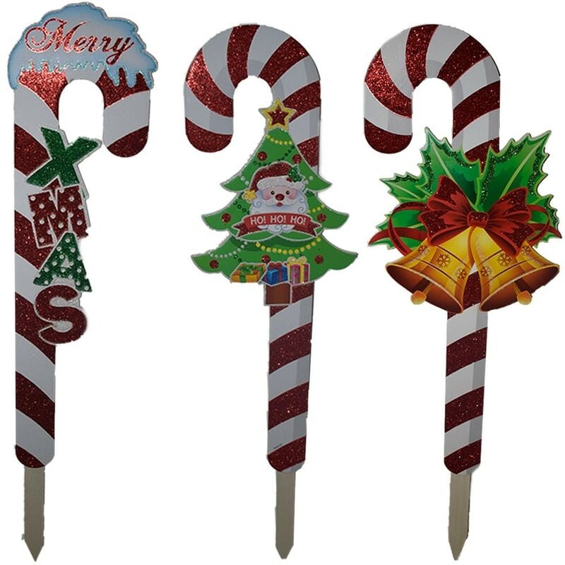 foto del prodotto cosedacasa picchetto per giardino set3 bastoncini albero di natale caramella candy natalizi 70 cm addobbi decorazioni babbo campane casa