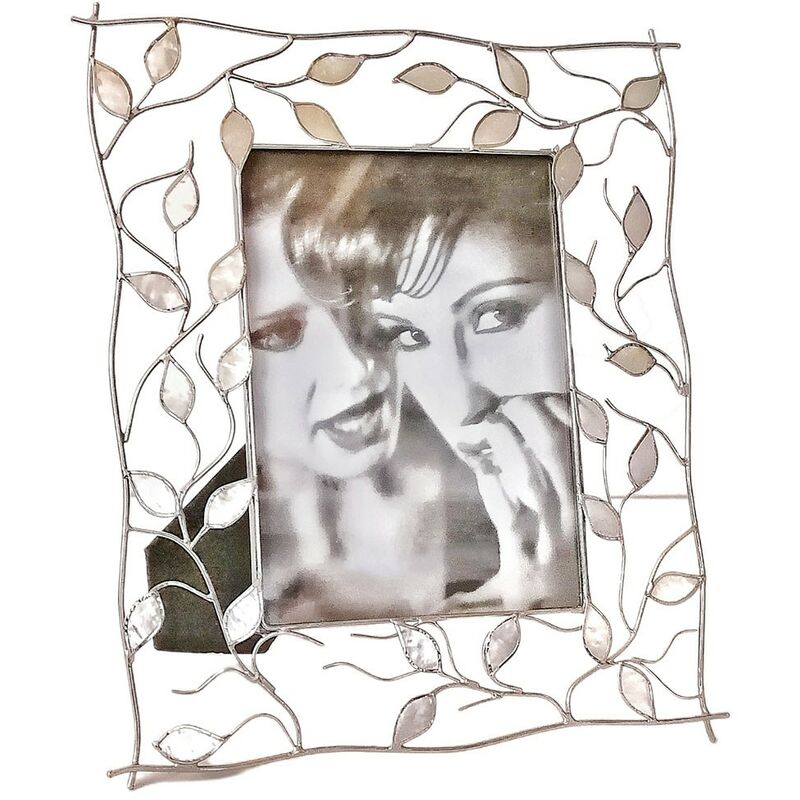 foto del prodotto cosedacasa porta foto da tavolo album cornice argento ritratti 13x18 acciaio foglie perla moderno vintage bellissimo e particolare