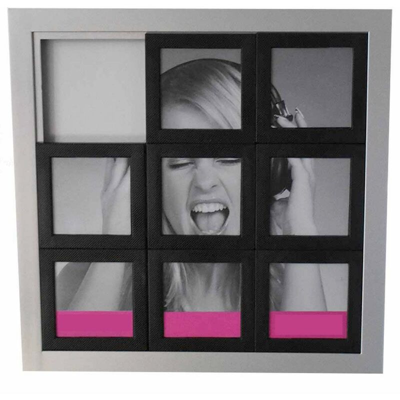 foto del prodotto cosedacasa portafoto multiplo per 8 foto puzzle ritratti piccole fotografie cornice nero e grigio per arredo casa soggiorno cm 24x24