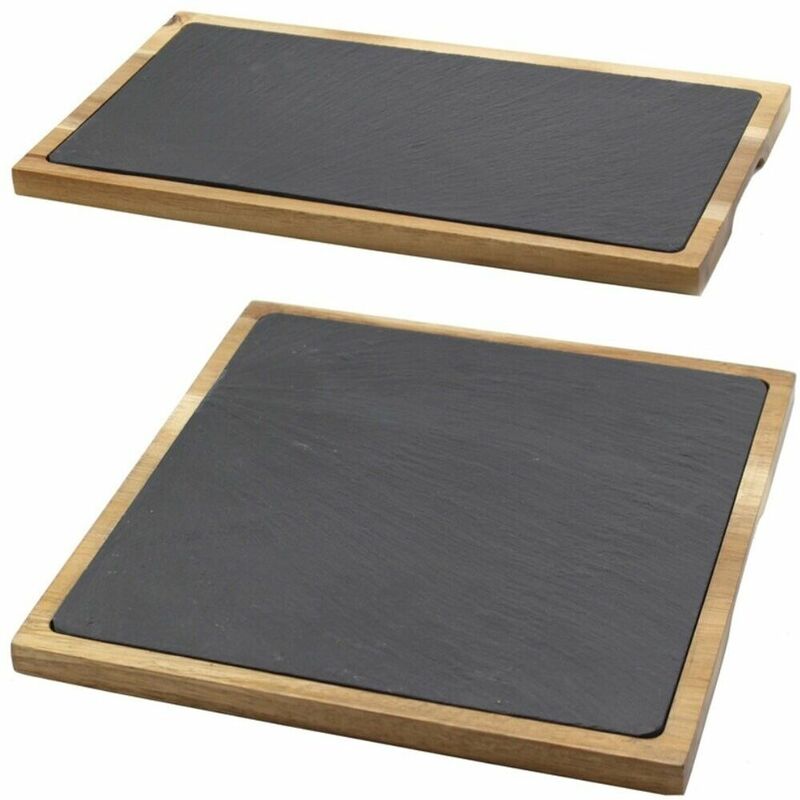 foto del prodotto cosedacasa tagliere in ardesia e legno acacia piatto vassoio da portata per tavolo pub bar misura tagliere 27x27 cm