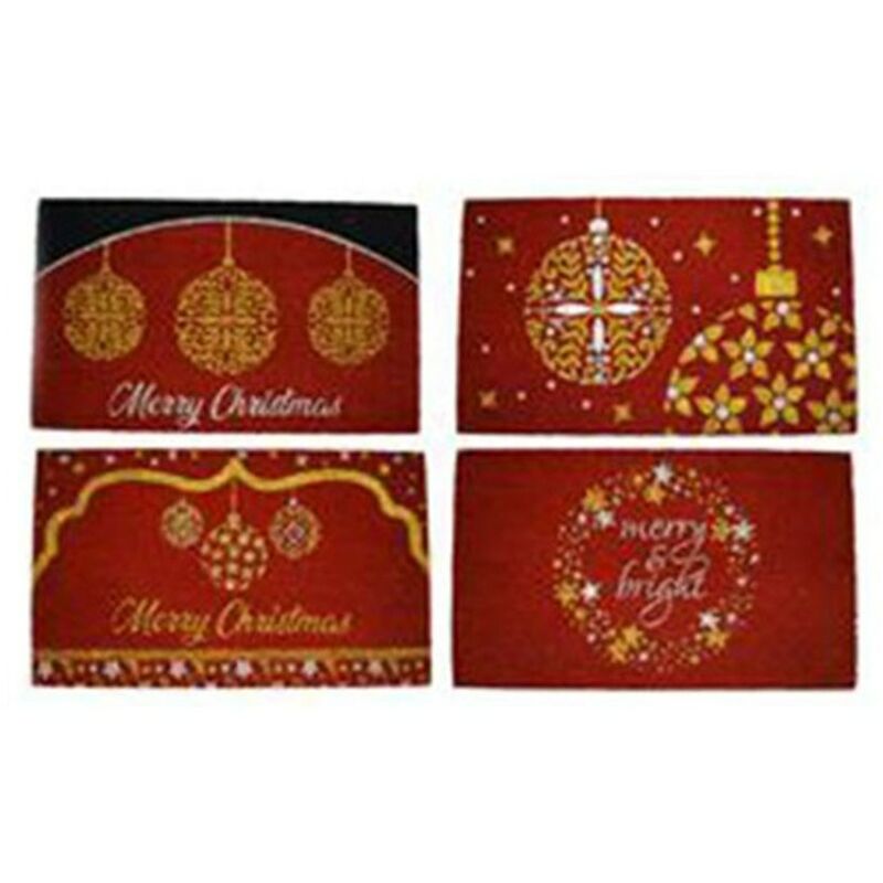 foto del prodotto cosedacasa tappeto natalizio palline di natale zerbino per ingresso porta portone rosso oro da esterno in cocco cm 45 x 75