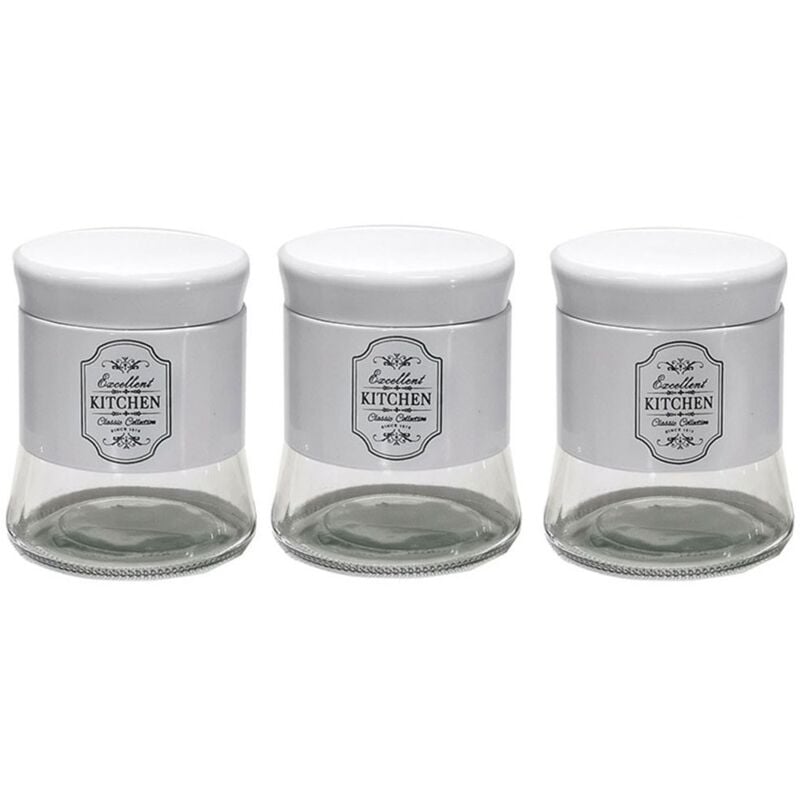 foto del prodotto cosedacasa tris barattoli bianco contenitori porta sale zucchero caff per casa cucina vetro e latta moderno e vintage ml 700