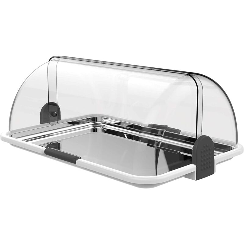 foto del prodotto cosedacasa vetrina da banco con vassoio in acciaio tavolo self service porta dolci brioche vivande doppia apertura bianca espositore per alimenti