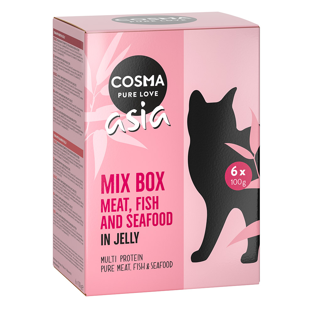 foto del prodotto cosma asia in busta 6 x 100 g alimento umido per gatti mix 3 gusti al pollo 3 gusti al tonno