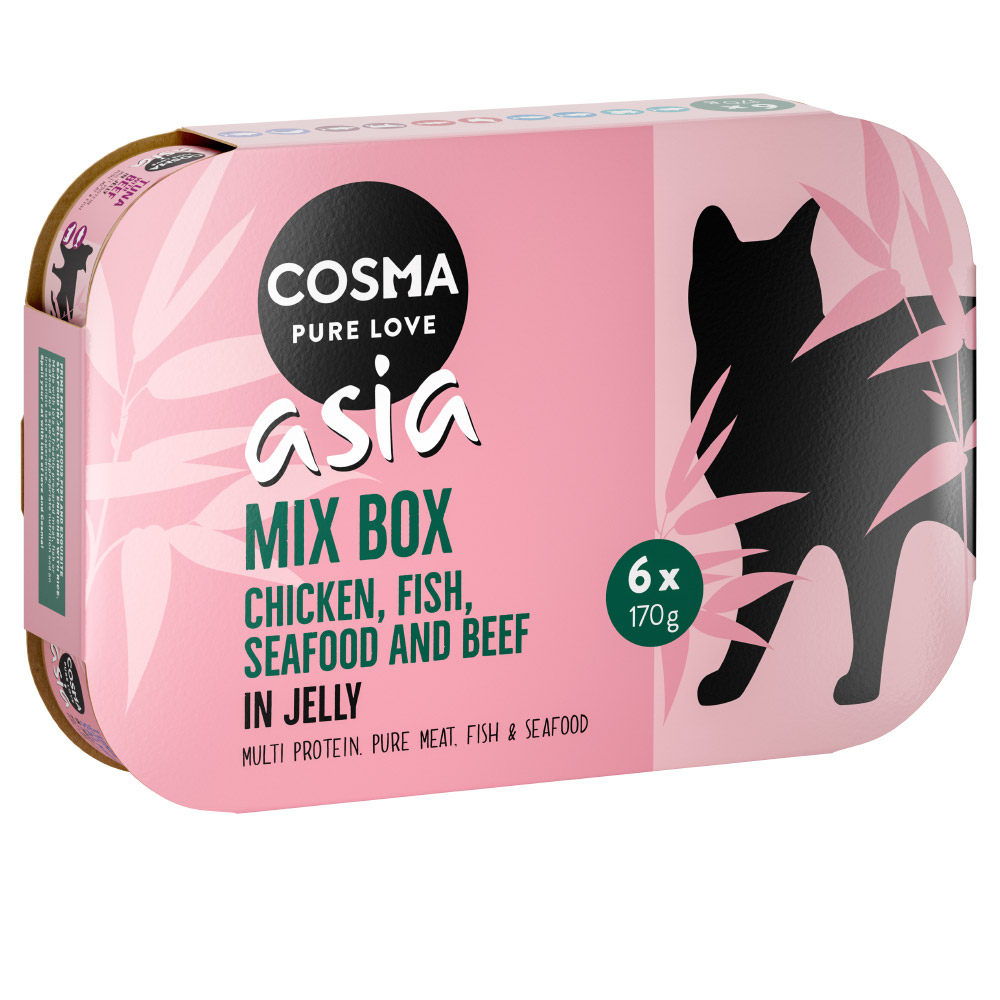 foto del prodotto cosma asia in gelatina 6 x 170 g alimento umido per gatto mix 4 gusti al tonno 1 gusto al pollo novit 