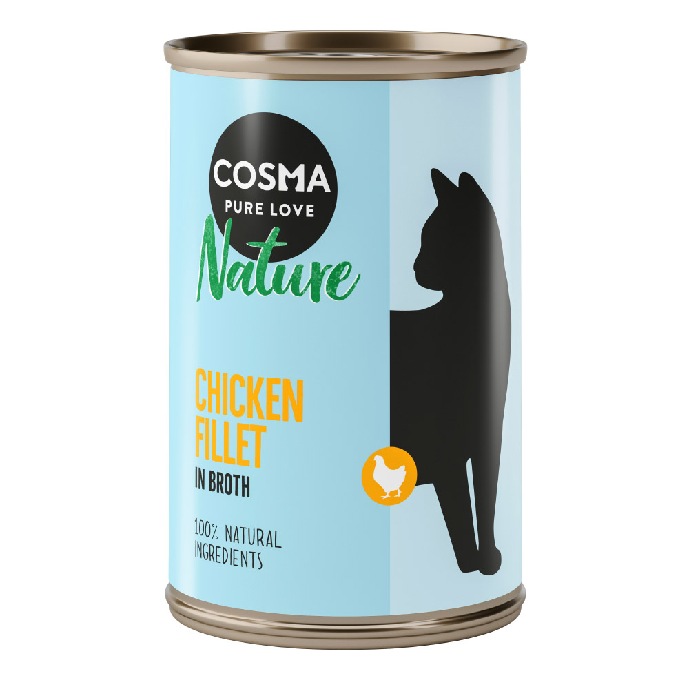 foto del prodotto cosma nature 6 x 140 g alimento umido per gatti filetto di pollo