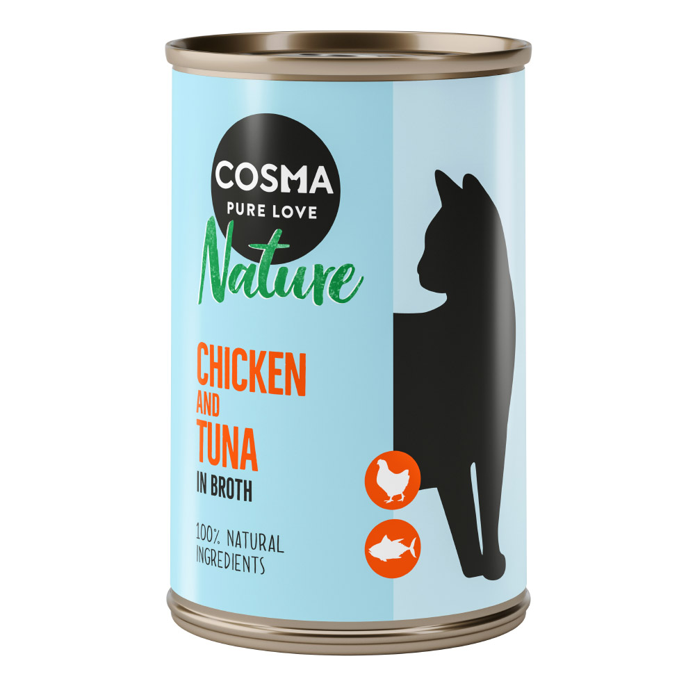 foto del prodotto cosma nature 6 x 140 g alimento umido per gatti petto di pollo tonno