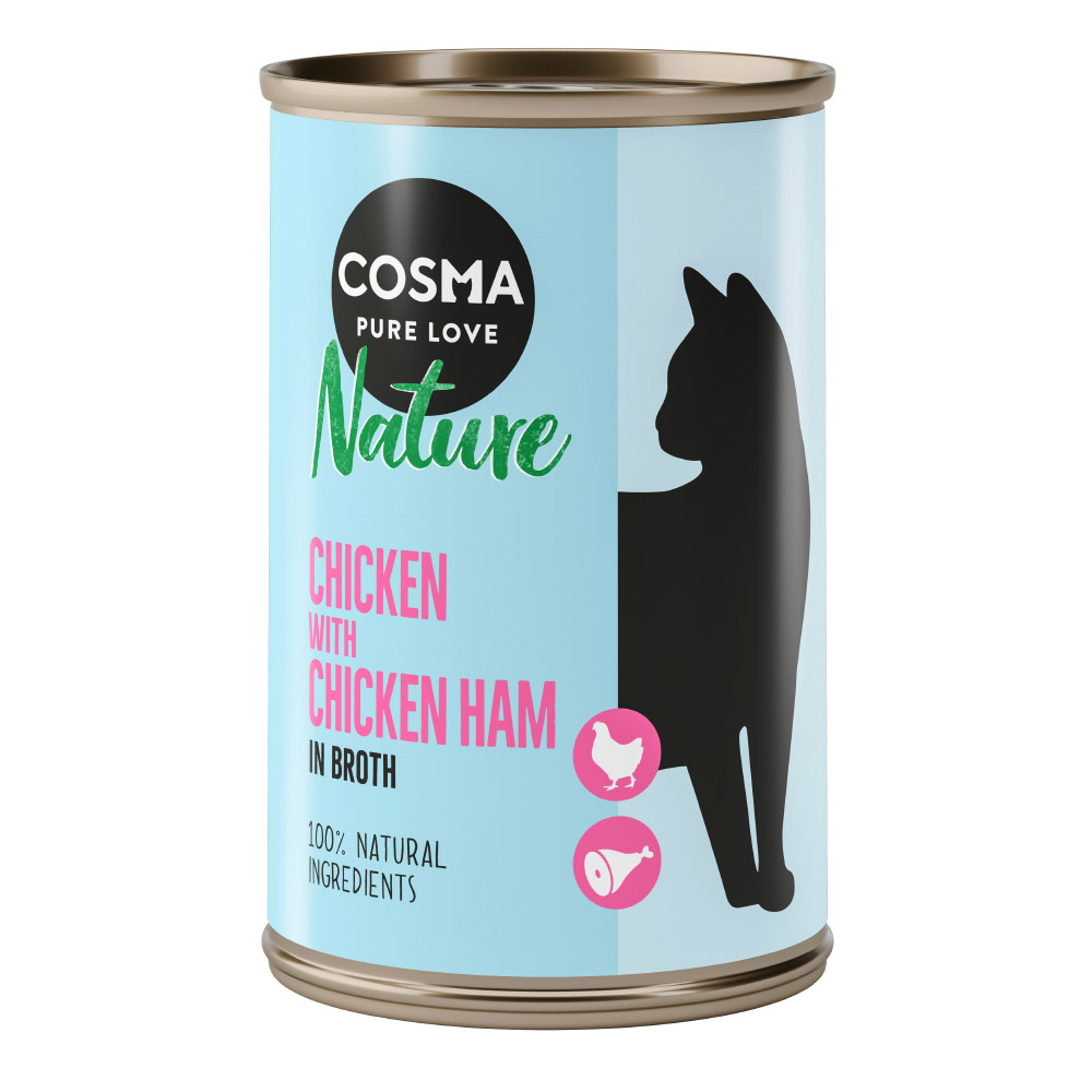 foto del prodotto cosma nature 6 x 140 g alimento umido per gatti pollo prosciutto