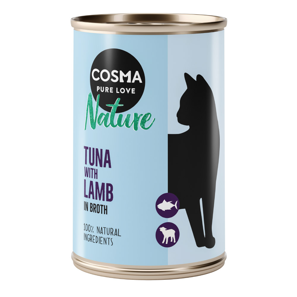 foto del prodotto cosma nature 6 x 140 g alimento umido per gatti tonno con agnello nuovo 
